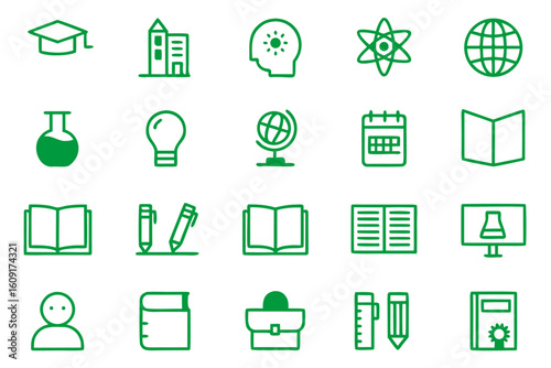 Clean line art book icons for educational and literary content