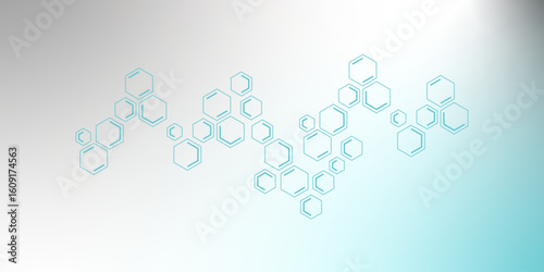 An abstract background with a cluster of interconnected light blue hexagonal outlines, some double-lined, against a gradient backdrop from white to soft turquoise,