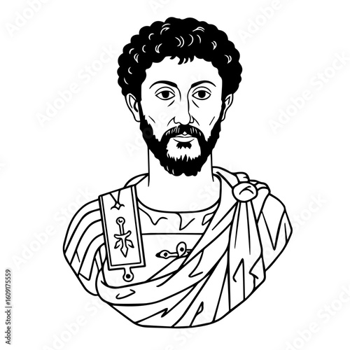 Emperor Marcus Aurelius of Rome vector illustration. simple black and white vector portrait of roman emperor Marcus Aurelius. Line drawing of Marcus Aurelius Antoninus