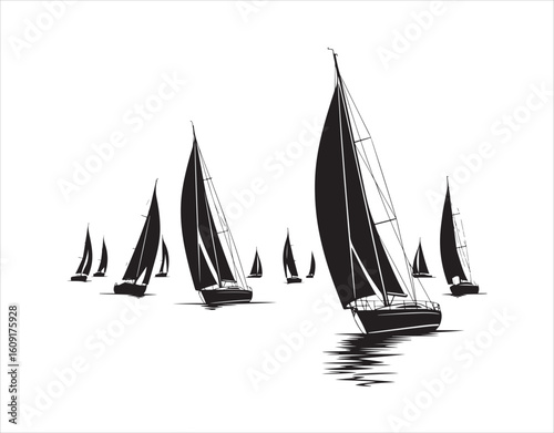 Vector illustration of sailing yachts on a white background

