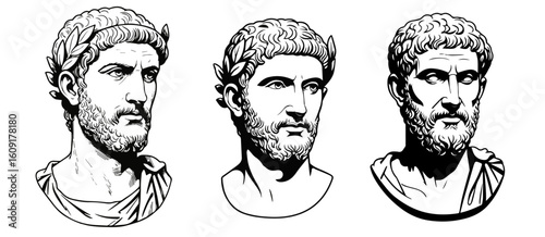 Emperor Septimius Severus of Rome vector illustration. simple black and white vector portrait of roman emperor Septimius Severus. Line drawing of Lucius Septimius Severus