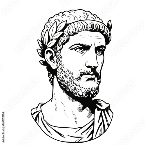Emperor Septimius Severus of Rome vector illustration. simple black and white vector portrait of roman emperor Septimius Severus. Line drawing of Lucius Septimius Severus