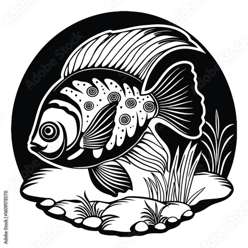 Fishing logo. Bass fish club emblem. Fishing theme vector illustration. Isolated on white Background	
