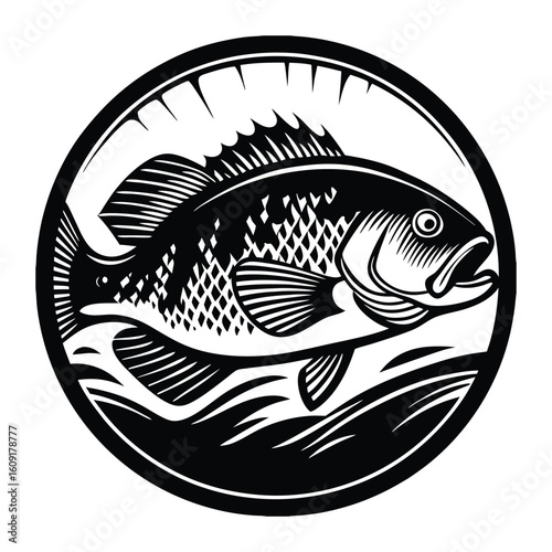 Fishing logo. Bass fish club emblem. Fishing theme vector illustration. Isolated on white Background	
