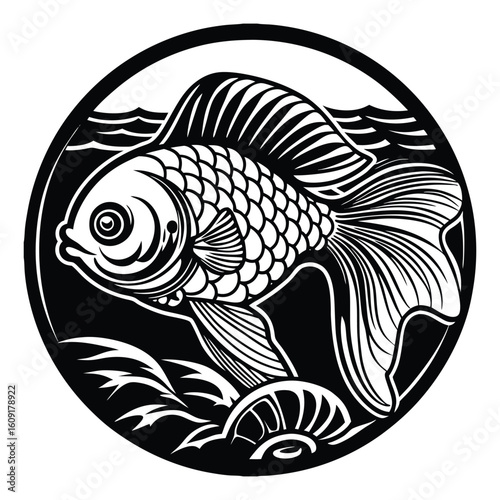 Fishing logo. Bass fish club emblem. Fishing theme vector illustration. Isolated on white Background	
