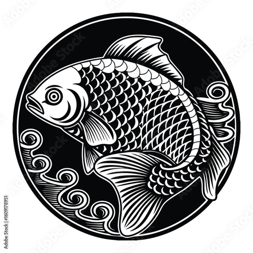 Fishing logo. Bass fish club emblem. Fishing theme vector illustration. Isolated on white Background	
