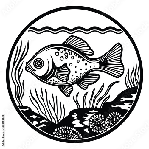 Fishing logo. Bass fish club emblem. Fishing theme vector illustration. Isolated on white Background	
