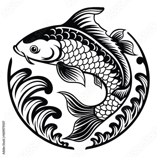 Fishing logo. Bass fish club emblem. Fishing theme vector illustration. Isolated on white Background	
