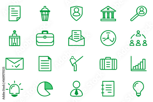 Comprehensive collection of clean and modern business audit line art icons for financial analysis and reporting purposes