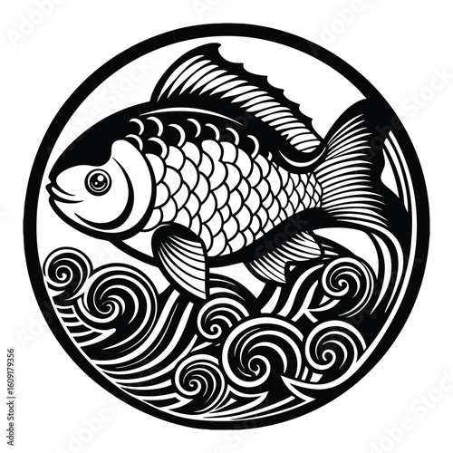 Fishing logo. Bass fish club emblem. Fishing theme vector illustration. Isolated on white Background	
