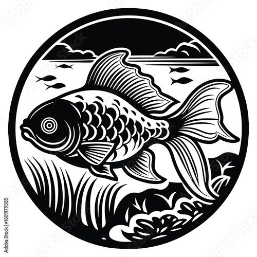 Fishing logo. Bass fish club emblem. Fishing theme vector illustration. Isolated on white Background	
