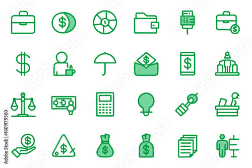A collection of clean and modern linear icons representing various aspects of business decline and financial setbacks with editable elements for customization
