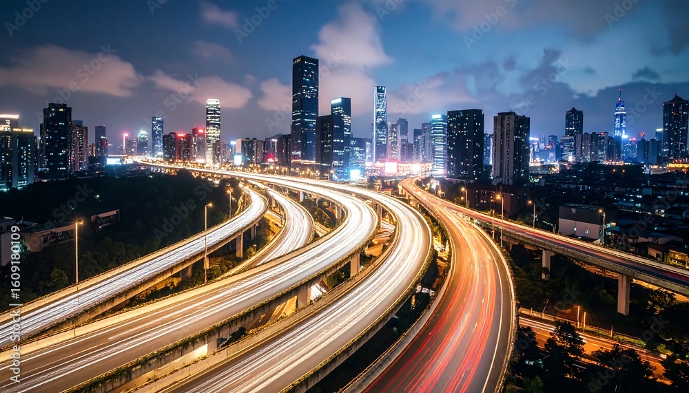Fototapeta premium City highway at night with light trails (1)