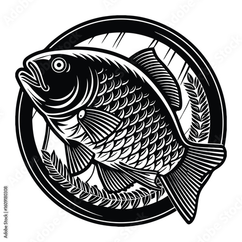 Fishing logo. Bass fish club emblem. Fishing theme vector illustration. Isolated on white Background	
