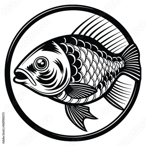 Fishing logo. Bass fish club emblem. Fishing theme vector illustration. Isolated on white Background	
