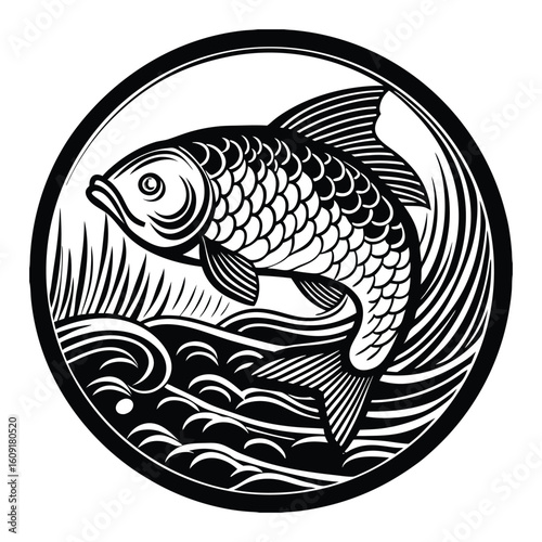 Fishing logo. Bass fish club emblem. Fishing theme vector illustration. Isolated on white Background	
