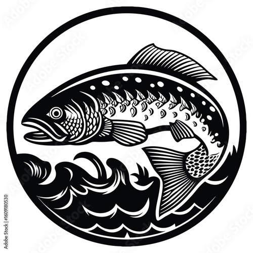 Fishing logo. Bass fish club emblem. Fishing theme vector illustration. Isolated on white Background	
