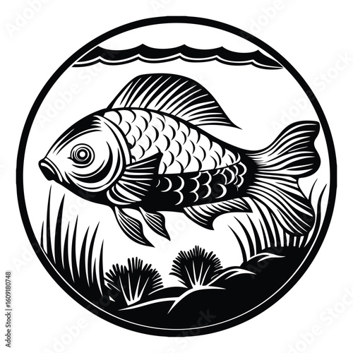 Fishing logo. Bass fish club emblem. Fishing theme vector illustration. Isolated on white Background	
