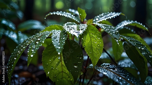 Wallpaper Mural Rainy Leaves with Sparkling Water Drops Torontodigital.ca