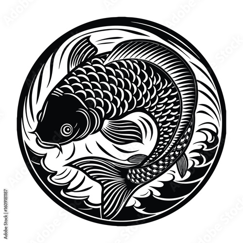 Fishing logo. Bass fish club emblem. Fishing theme vector illustration. Isolated on white Background	
