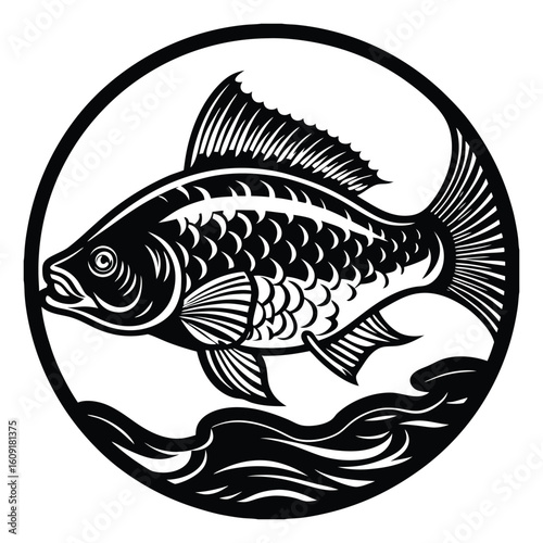 Fishing logo. Bass fish club emblem. Fishing theme vector illustration. Isolated on white Background	
