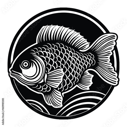 Fishing logo. Bass fish club emblem. Fishing theme vector illustration. Isolated on white Background	
