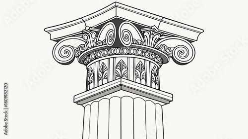Ionic column capital drawing architectural design ancient greek roman order architecture building element vector art