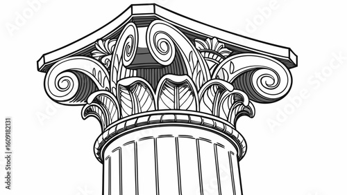 Ionic column capital drawing vector illustration for architecture design and history education projects