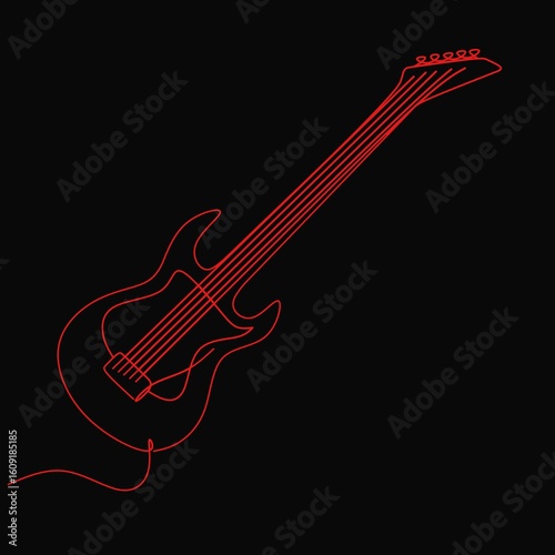 Electric guitar line drawing image, guitar outline drawing vector on black background,guitar line drawing design