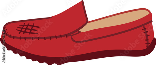 Red comfortable loafer shoe with visible stitching and a textured front, ideal for casual and semi formal occasions, adding a touch of style to any outfit