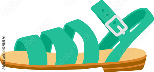 Comfortable turquoise sandal with buckle fastening isolated on white background, perfect for summer walks and adventures, featuring a sturdy sole and stylish design