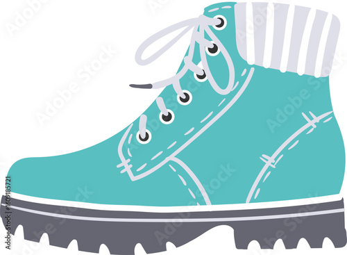 Light green hiking boot with gray ribbed sock and gray sole, featuring laces and visible stitching, isolated on white background, suitable for outdoor, adventure, and footwear related designs