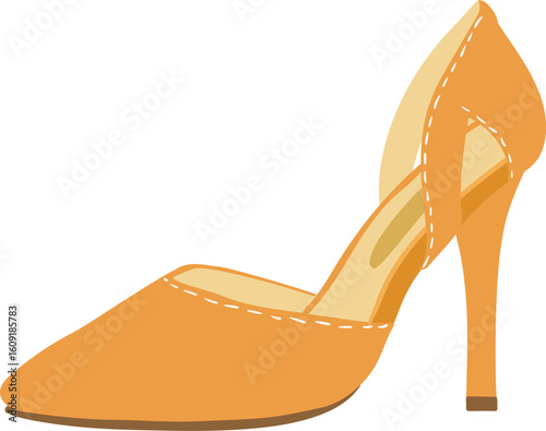 Stylish orange women's shoe featuring a high heel, ankle strap, and delicate stitching details, creating a fashionable and sophisticated look