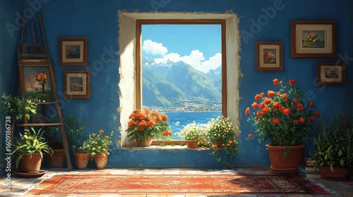 Fototapeta Naklejka Na Ścianę i Meble -  window with flowers in front of the house