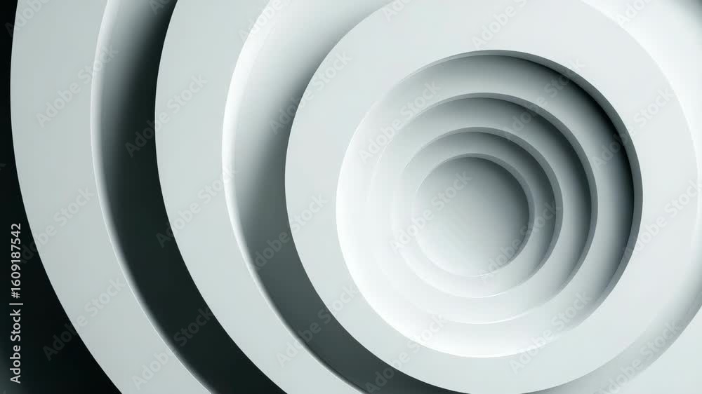Abstract layered concentric circle shapes in soft grey tones, smooth style, on a neutral background, concept of depth and minimal design