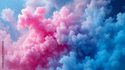 Dynamic Pink and Blue Smoke Explosion or Clouds Background for Celebration, Gender Reveal, and Abstract Concepts