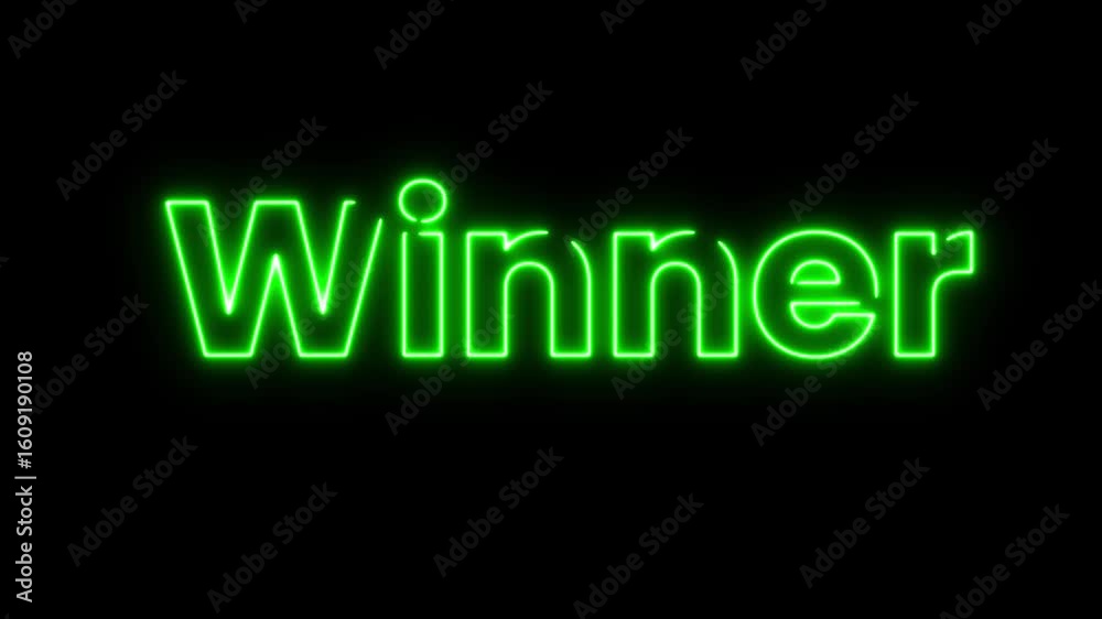 Winner multicolor Neon Glow Sliding Text Animation on Black Background