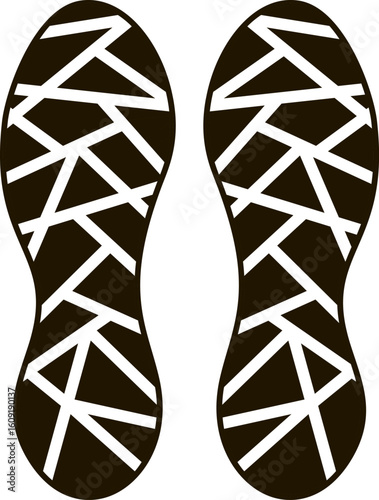 Black and white vector illustration of the sole of a pair of sports shoes, ideal for representing walking, running, or sports activities in general