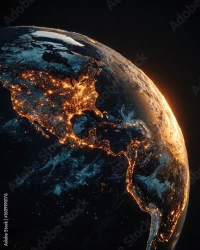 Earth, North America lit up, space view