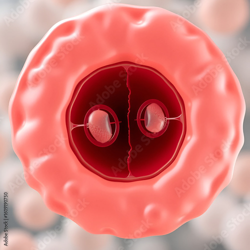 Cell division through mitosis - 3d  scientific illustration