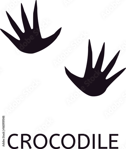 Black silhouette featuring two crocodile footprints, isolated against a white background, capturing the essence of wildlife, reptiles, and the intriguing traces of animal tracks