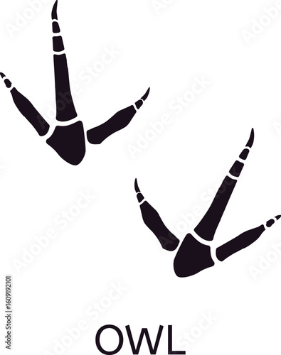 Owl footprint silhouette showcasing distinct talon marks, creating a striking visual against a clean white backdrop, ideal for wildlife and nature themed projects