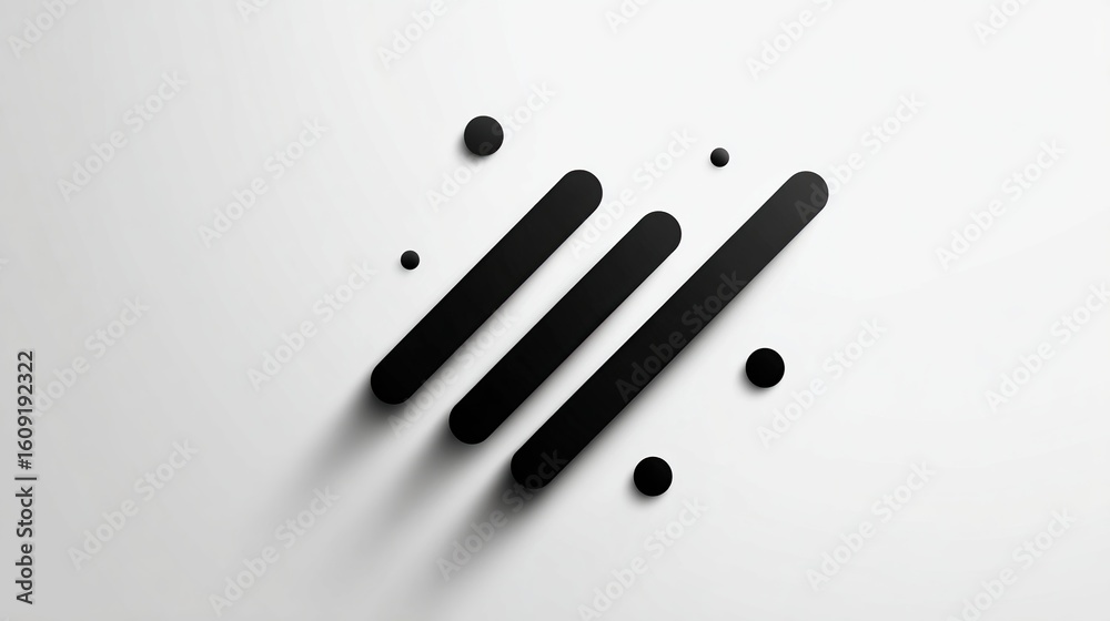 Abstract 3D black parallel lines and circles with soft shadows on a clean white background. Abstract 3D black parallel lines and circles with soft shadows on a clean white background.