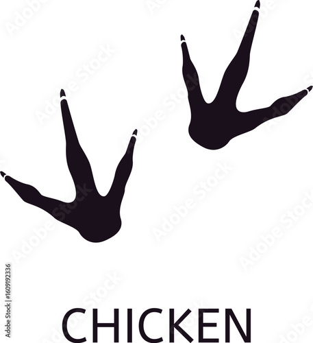 Chicken footprints forming a walking sequence, illustrating the movement of poultry such as hens and roosters, set against a clean white background for clarity and focus