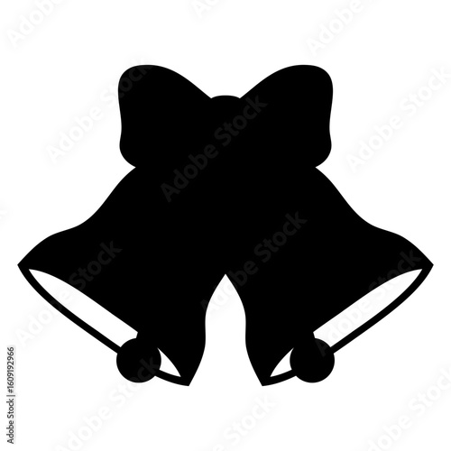 Logo campanas de boda. Icono con silueta de campanas de navidad con lazo de cinta para felicitaciones y tarjetas