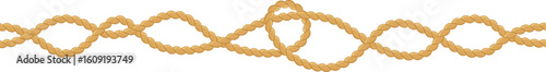 Intertwined rope creating various shapes and knots, forming a decorative border or element on a clean white background, suitable for nautical or maritime themes