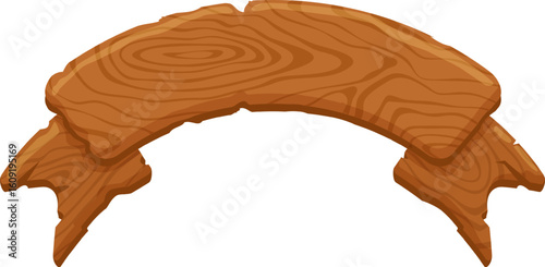 Obraz na plátne Wooden ribbon banner featuring a rich wood grain texture, gracefully arching ove