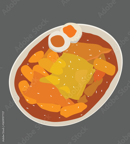 vektor Toppoki with boiled egg
