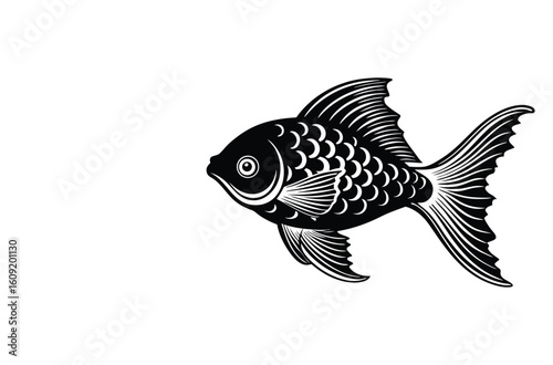 Simple Fish Bowl Illustration with Underwater Plants	