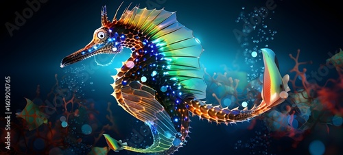seahorse Wireframe, highly detailed, cinematic lighting,, Generative ai